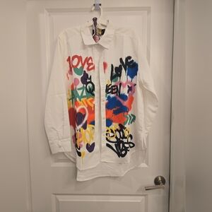 Colorful Graffiti Print Button-Up Shirt